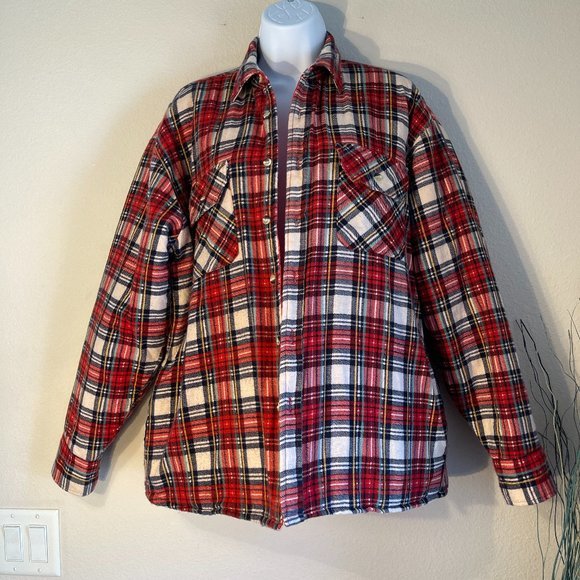 McGregor Quilted Flannel Shacket Jacket Red Tartan Plaid Button Front Size M - Picture 1 of 10